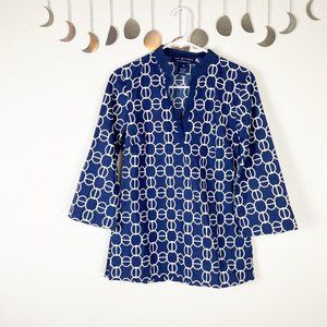 Cape Madras Navy and White Lightweight Printed Top